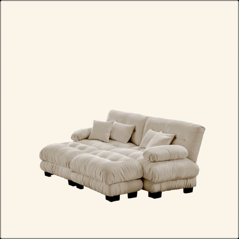 Canapé-lit Cloud pour le salon, canapé 2 places en chenille avec 2 coussins lombaires et 2 coussins décoratifs, canapé rembourré à accoudoirs larges avec 2 repose-pieds, chenille