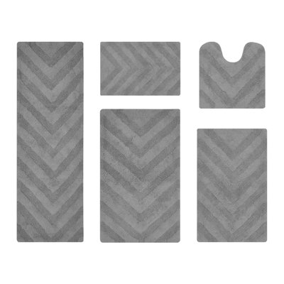 Ensemble de tapis pour salle de bain 5 pièces en coton 100% coton Hugo Premium 1990 GSM avec envers antidérapant en latex, certifié OEKO-TEX®, super absorbant et lavable à la machine, gris