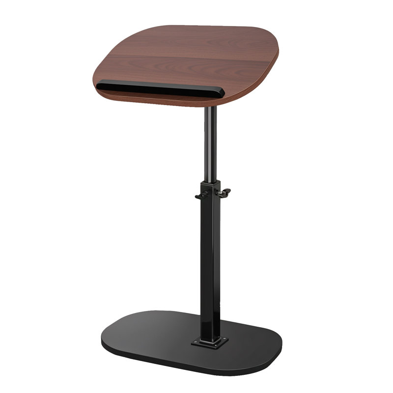 C Shaped End Table, Adjustable Height Skinny Side Table, 360 Degree Swivel TV Tray Table, Night Stand with 2-Tier Storage Shelf, Reversible Couch Table (Brown)