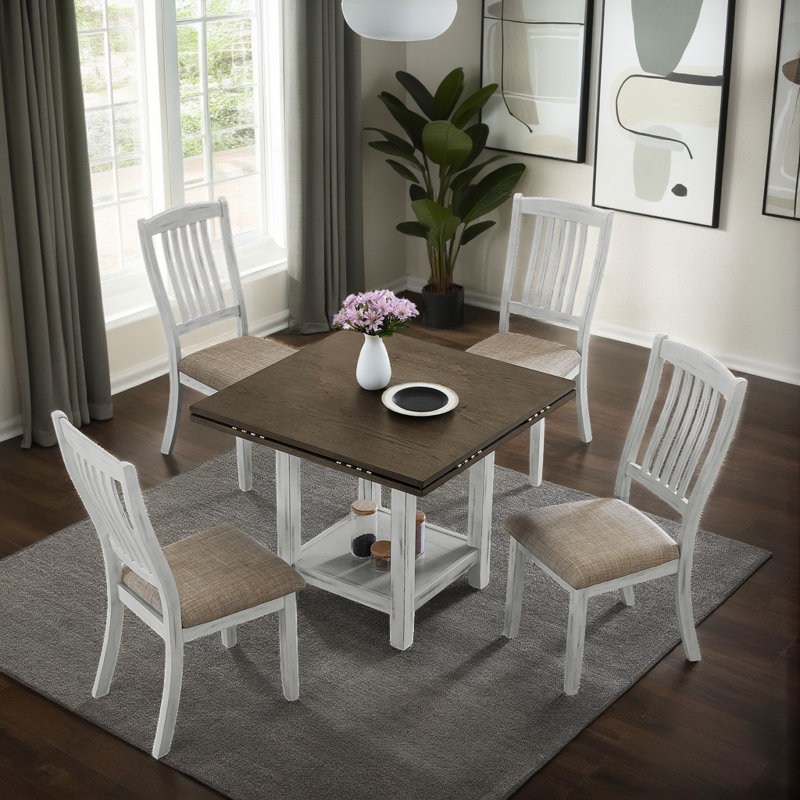 Multifunctional Expandable Folding Table with Storage,4-Person Dining Set for Kitchen & Living Room