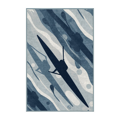 Machine Washable Auburndale Canoe Sprint Modern & Contemporary Rug in Blue – SkyBlue Binding