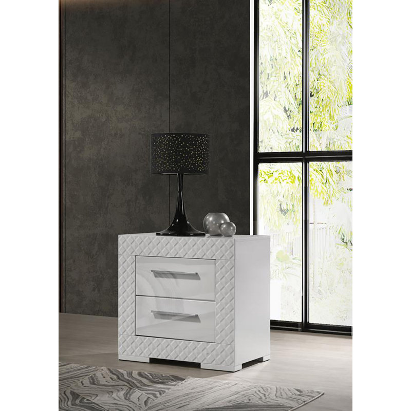 Table de chevet 2 tiroirs Nydirah, Blanc ultrabrillant