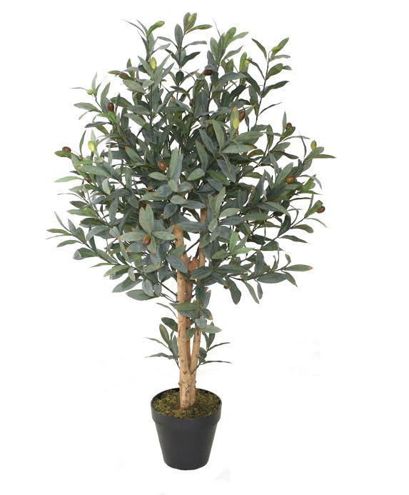 40" Green and Brown Artificial Olive Tree in Black Plastic Pot