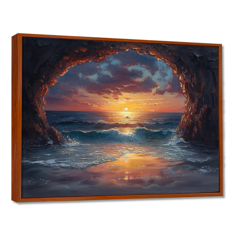Sarmiento - Décoration murale plage, Toile avec cadre flottant brun, H 12 po x l 20 po x P 1 po