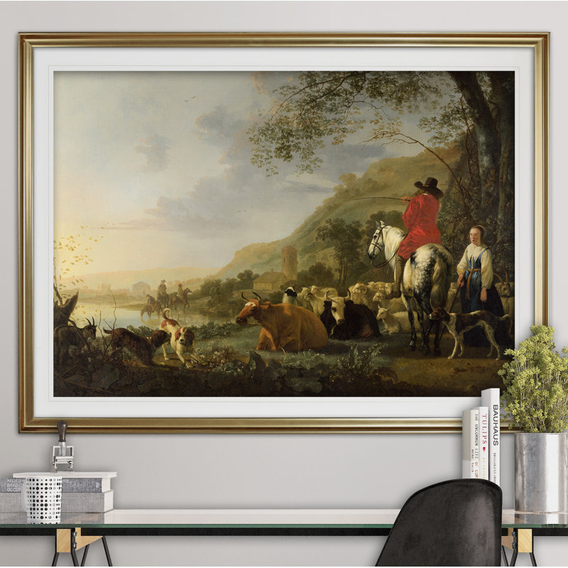 «Hilly Landscape», reproduction de peinture à l'huile, Cadre argenté, H 31 po x l 43 po x P 1,5 po, Blanc mat