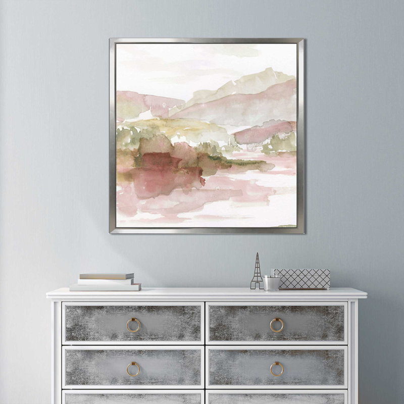 «Windscape I», reproduction de peinture à l'aquarelle, H 27,5 po x l 27,5 po x P 2 po, Cadre flottant argent