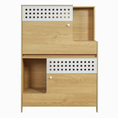 Natural Colored Modern 2 In 1 Cat Furniture, Litter Box Enclosure Side Table, Ideal For Indoor Use, Particle Board And , Multi-Functional Storage, Ventilated Being, Two Setup Table In Style, Compact