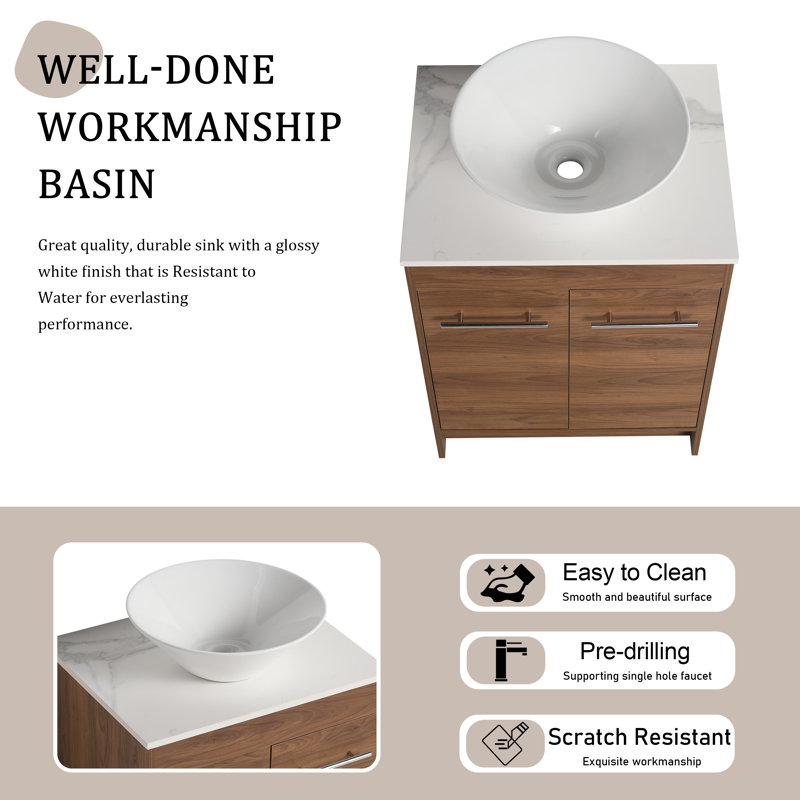 Meuble-lavabo double 59,33 po avec plateau en pierre frittée Sonrisa