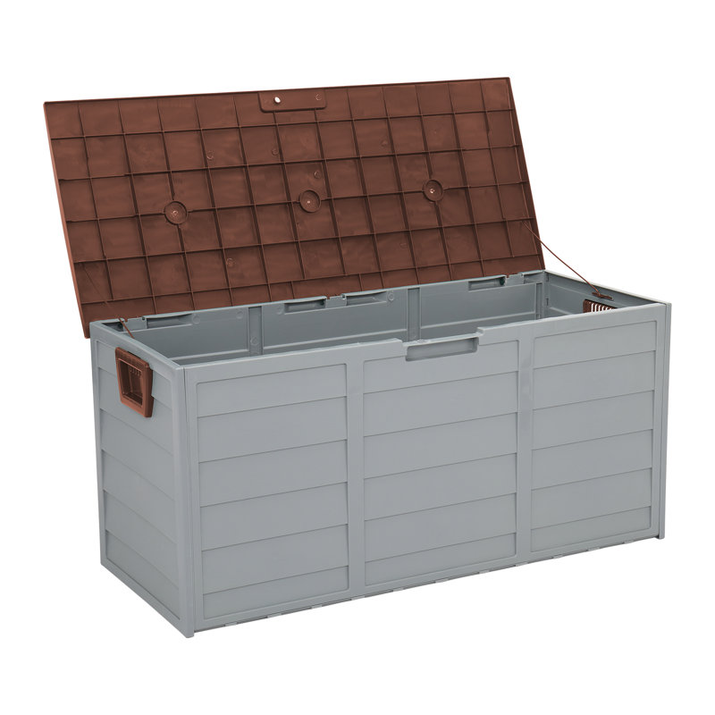 Winado 75 Gallons Plastic Deck Box with Wheels, Brown/Gray