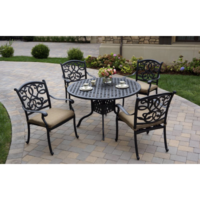 Nanafalia 5-Piece Patio Dining Set with Cushions and 48'' Round Dining Table