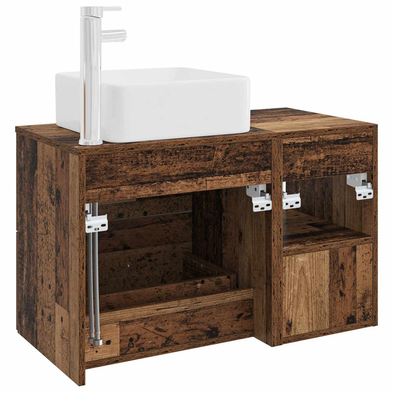 Vanity & Mirror Set, Medium Wood