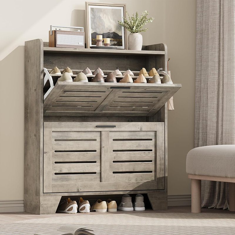 16 Pair Flip Down Shoe Storage, Grey