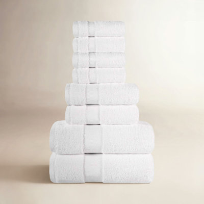 Niles Egyptian Giza Cotton, Diamond Dobby Border, Ultra-Plush Thick, Soft Absorbent, 8 Piece Towel Set