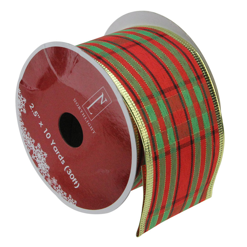 Ruban d'artisanat de Noël à rayures rouges et vertes - 2,5 po x 120 verges