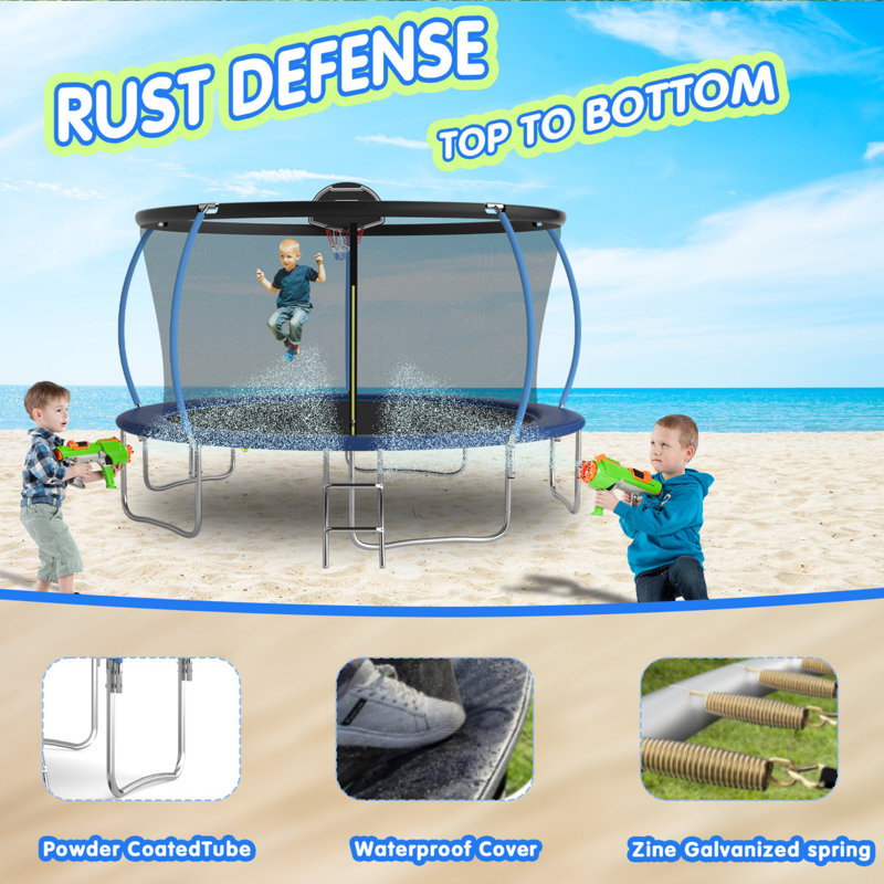 SENCHO GINSYTALIOR 14' Round Backyard Trampoline with Safety Enclosure