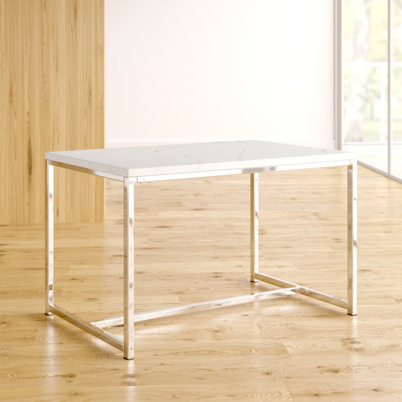 Rumi Metal Base Dining Table, White/Chrome