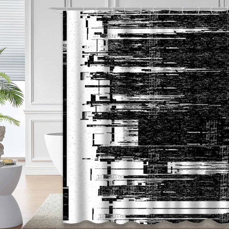 Rideau de douche noir abstrait avec 12 crochets, L 72 po x l 72 po