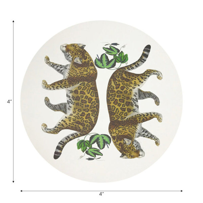 Sous-verres ronds en cuir vegan blanc Leopard, Blanc