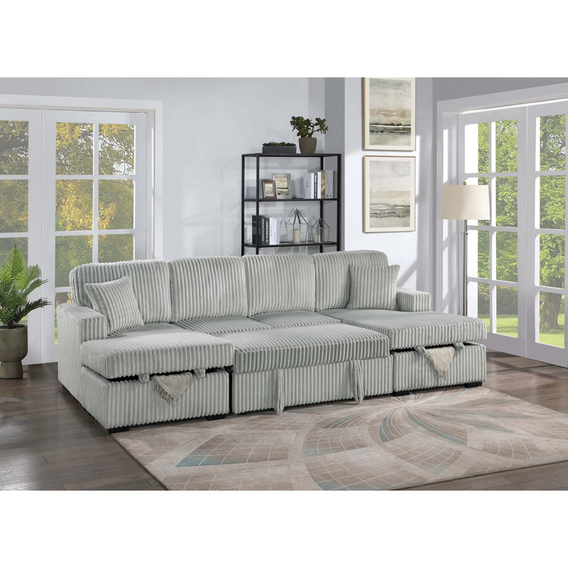 Canapé modulaire convertible 3 pièces Whitney, Velours cendré large cendré