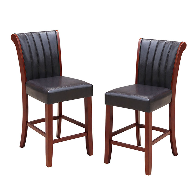 Upholstered Counter Stool with Solid Wood Frame