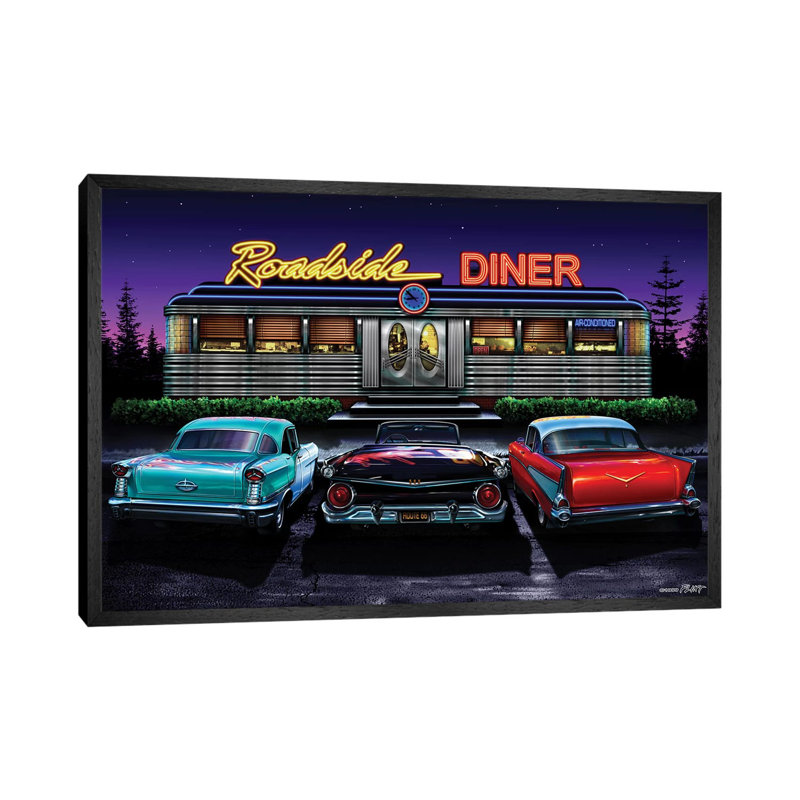 Roadside Diner I by Helen Flint - Print on Canvas, 101.6 cm H x 66.04 cm W, Black Framed
