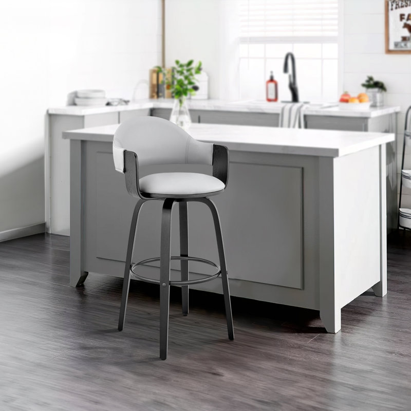 Mancuso Swivel Upholstered Counter Stool, Counter Stool (26" Seat Height), Gray Faux Leather /Black Frame