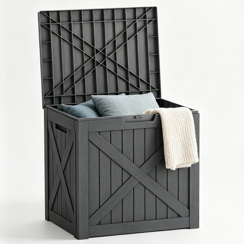 Boîte de rangement pour terrasse 35 po, 35 Gallons Black Resin Patio Storage Box