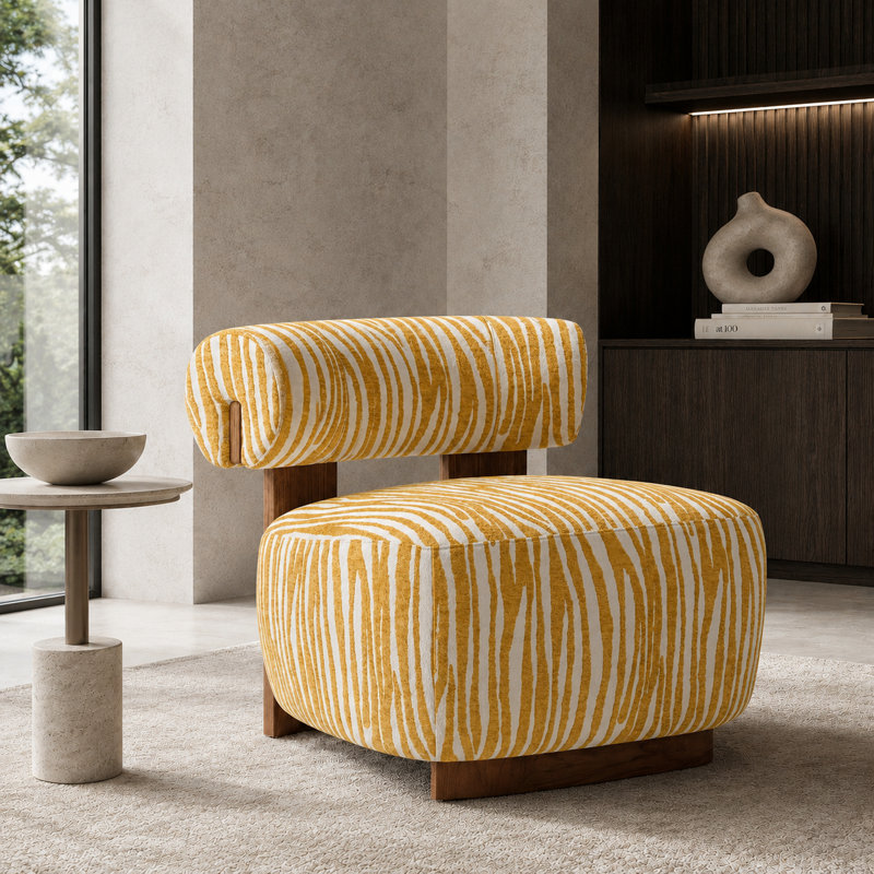 Fauteuil d'appoint à rayures zébrées de 76 cm de large, chenille, jaune, Yellow