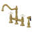 Kingston Brass Restoration Two-Handle 4-Hole Deck Mount Bridge Kitchen Faucet with Brass Side Sprayer-35598758