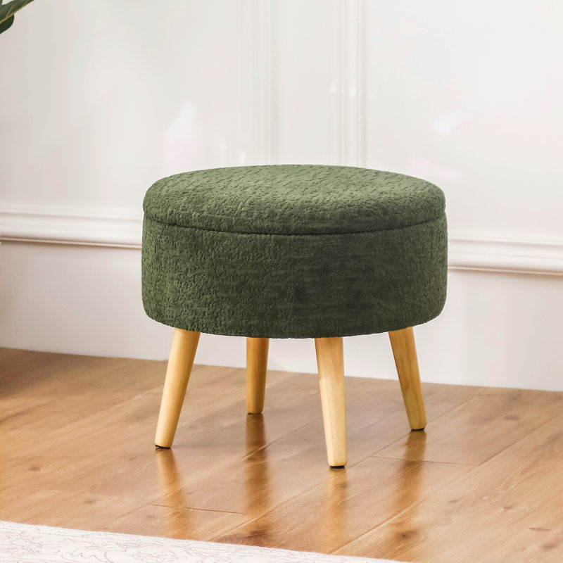 Round Tray Storage Ottoman,  Black Green