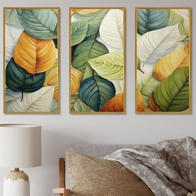 Feuilles vertes et jaunes Tranquility II - feuilles, ensemble d'art mural