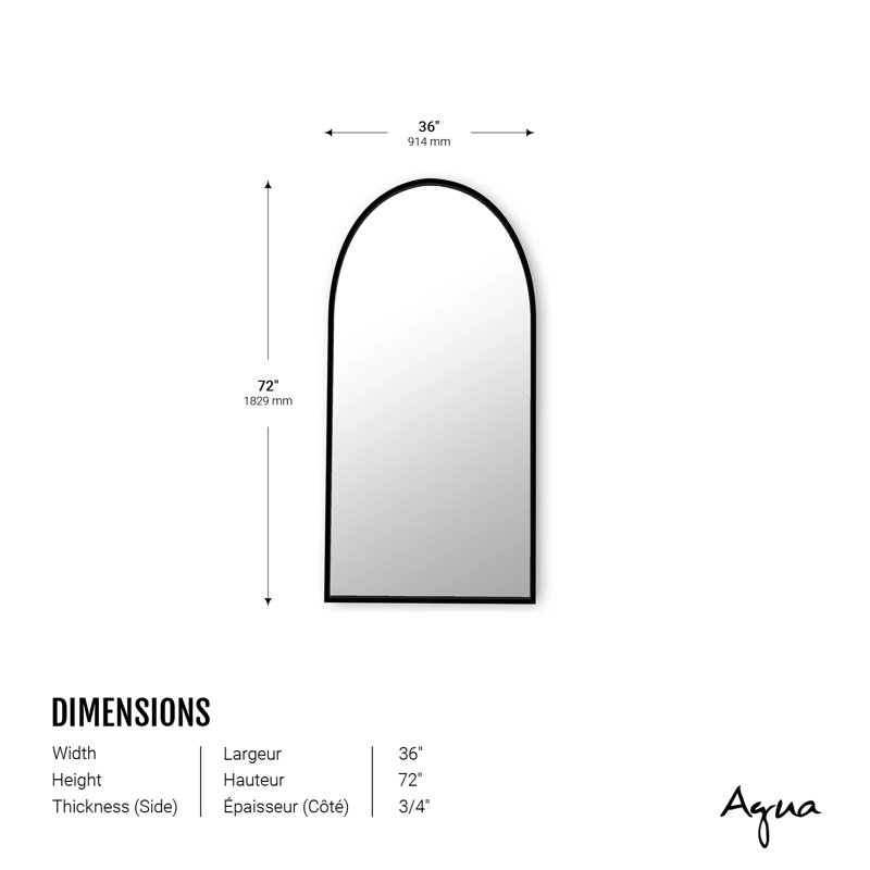Miroir arqué noir mat 36 po x 72 po Odile, Noir mat, 82 po x 46 po