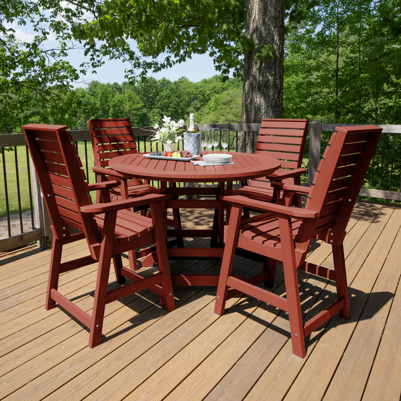 Midwest 4-Person, 48" Round Table, 5-Piece Outdoor Dining Set, Eucalyptus, 62.5" L x 62.5" W x 43.3" H