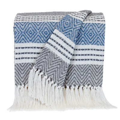 Jeté rayé en coton tissé gris anthracite