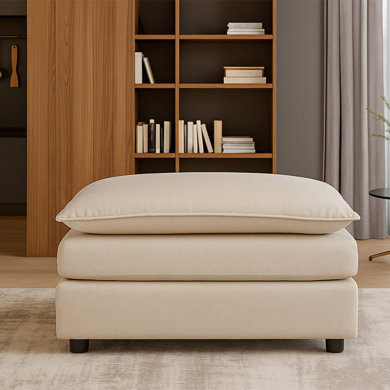 Repose-pieds rembourré en chenille, Beige