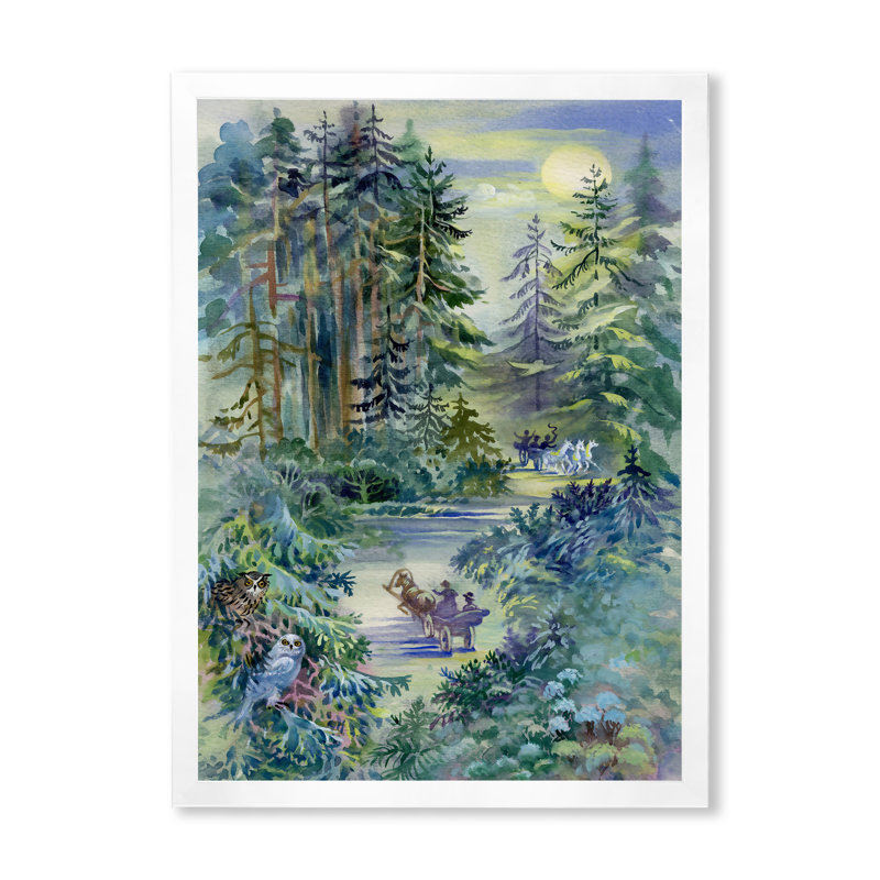 Forêt grunge la nuit - Peinture, Cadre photo blanc, H 40 po x l 30 po x P 1,5 po