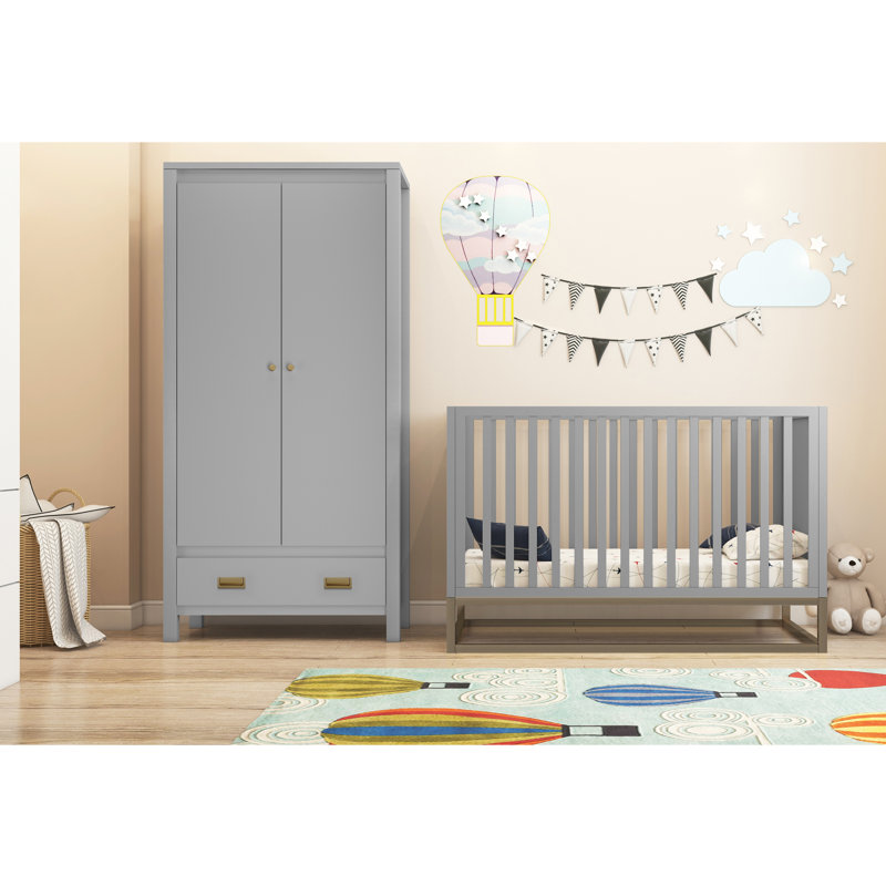 Alcocer 2 Door Solid + Manufactured Wood Wardrobe, Grey