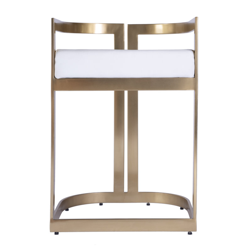 Clarence Faux Leather 23" Dining Stool, Gold, White