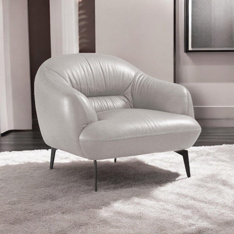 Fauteuil en cuir véritable touffeté Lamoria, Cuir véritable taupe
