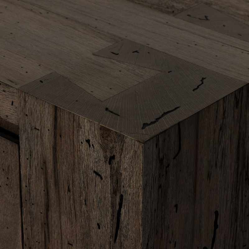Buffet de 94,5 po de large Lockney, Bois de chêne patiné rustique ébène