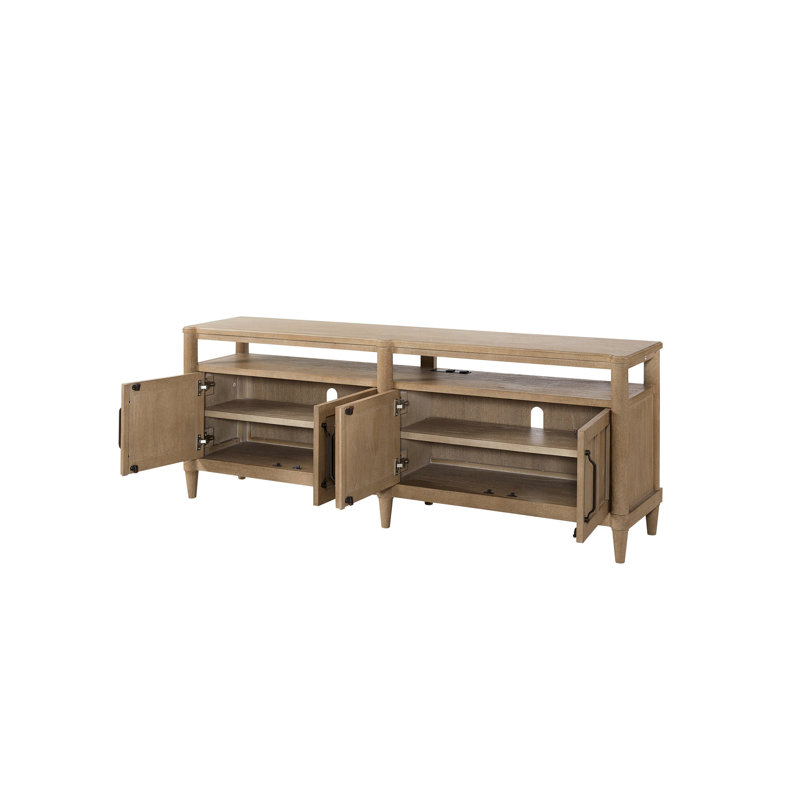 Meuble audio-vidéo 72 po avec finition sable, 4 compartiments de rangement, conception transitionnelle, convient aux téléviseurs de 50 à 59 po, portes d'armoire en bois massif et couleur, cadre