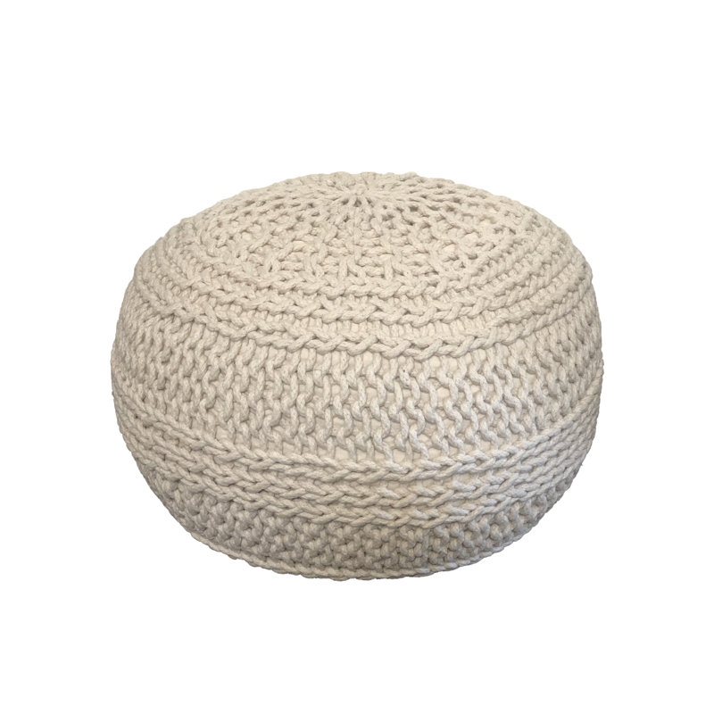 Verica 20" Wide Round Hand-Woven Upholstered Pouf Ottoman, Beige