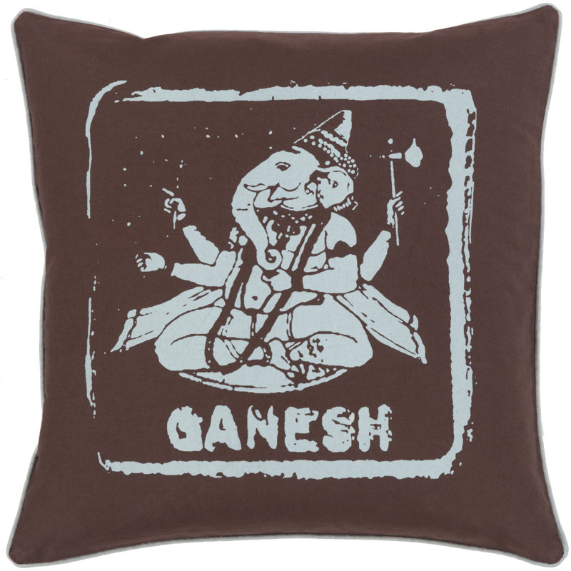 Cotton Throw Pillow, 22" H x 22" W x 4" D, Dark Brown/Aqua, No Fill