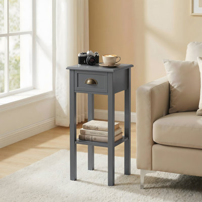 2-Tier Sofa End Table Side Table Modern Beside Table with Drawer Storage Shelf