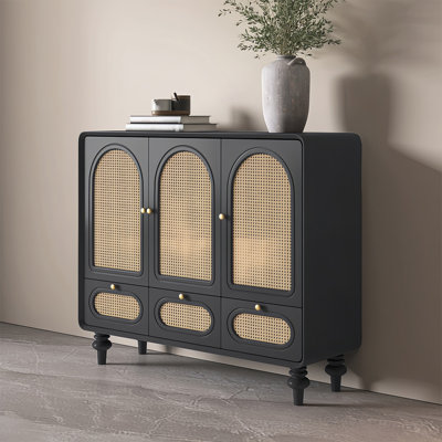 Mid ancient style rattan weave sideboard cabinet