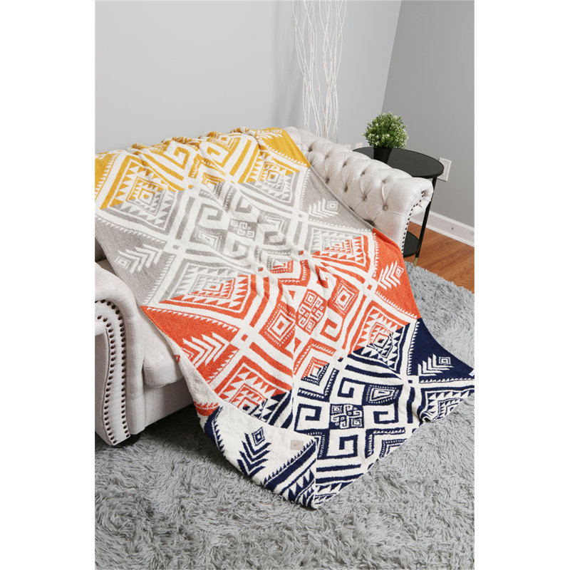 Jeté de lit Tribal, Noir / orange / gris / jaune