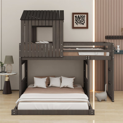 Bunk Bed With Playhouse, Farmhouse, Ladder And Guardrails