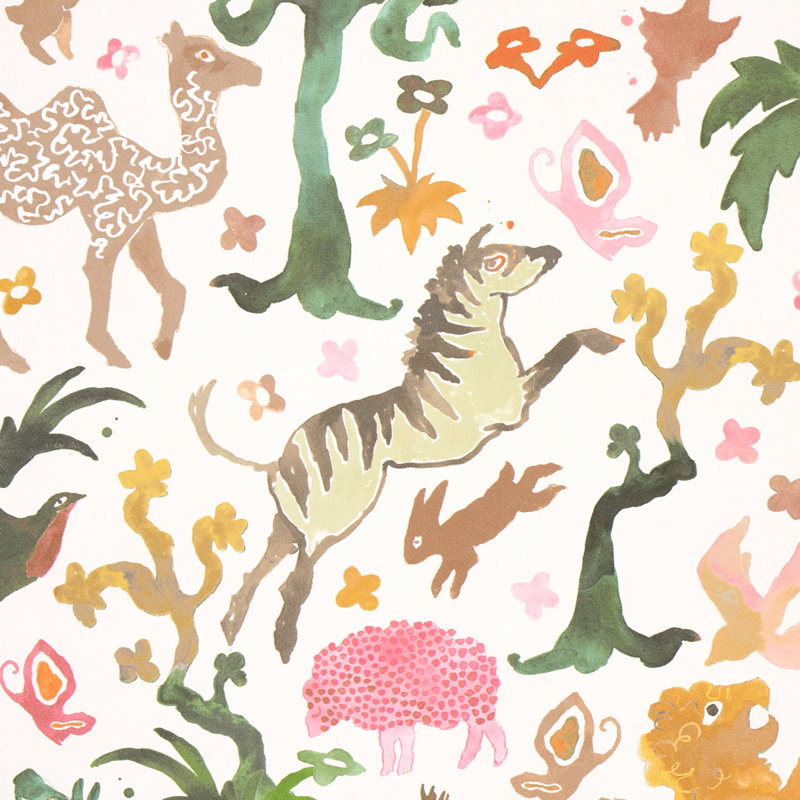Papier peint Schumacher x Happy Menocal Beasts, Rose/or