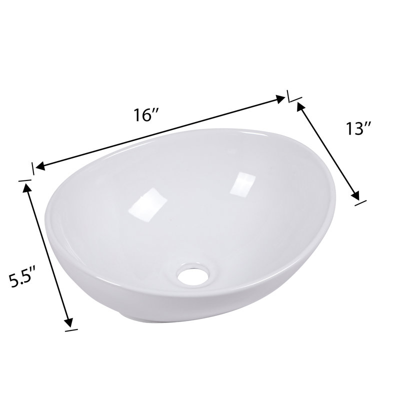 Lavabo de salle de bain vasque ovale en céramique blanche 16 x 13 pouces