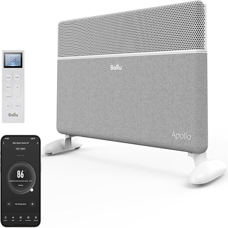 Ballu Convection Panel Space Heater,Whole Room Heater For Indoor Use Large Room With Display Remote,Wifi App,Portable Standing Wall Mount 1500W Electric Heater For Bedroom,Living Room,Work With Alexa